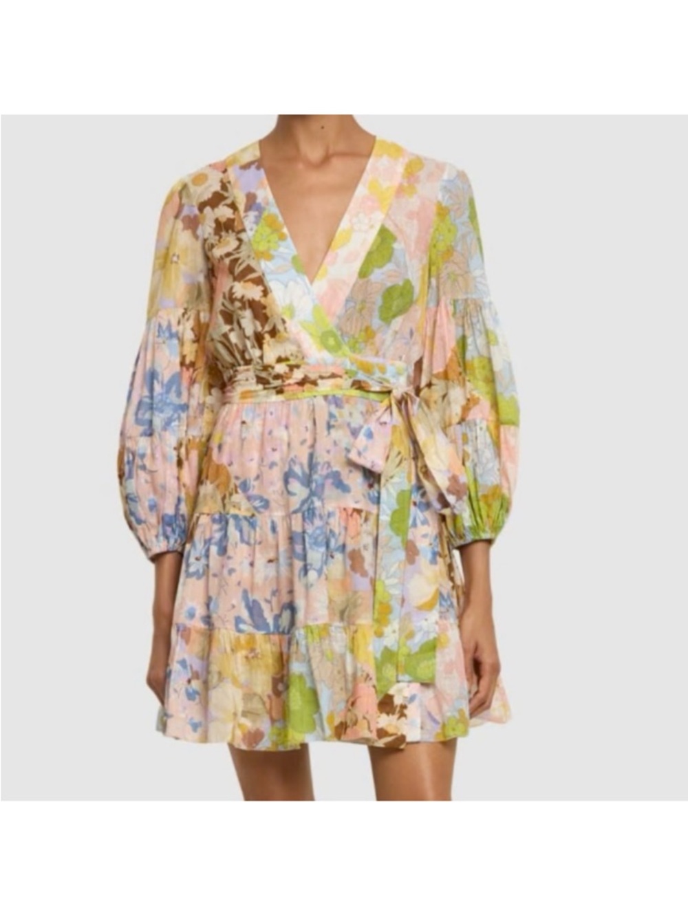 NWOT Zimmermann POP FLORAL LS COTTON WRAP MINI DRESS Size 1(4-6US) - Picture 2 of 12